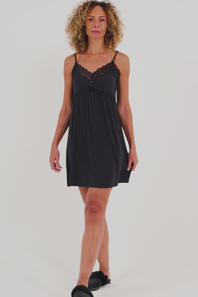 Bamboo Lace Chemise Nightdress in Raven - Wholesale - Nightgowns