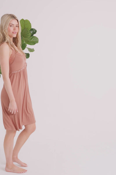 Bamboo Lace Chemise Nightdress in Mocha - Nightgowns