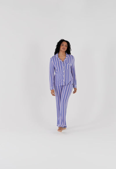 Bamboo Long Pyjama Set in Heather Stripe - Wholesale - Pajamas
