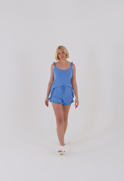 Bamboo Frill Cami Short Pyjama Set in Cornflower Blue - Wholesale - Pajamas