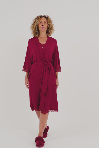 Bamboo Lace Kimono Robe in Bordeaux - Wholesale - Robes