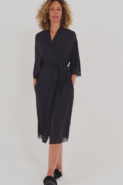 Bamboo Lace Kimono Robe in Raven - Wholesale - Robes