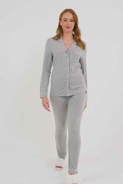 Bamboo Long Pyjama Set in Grey Marl - Wholesale - Pajamas