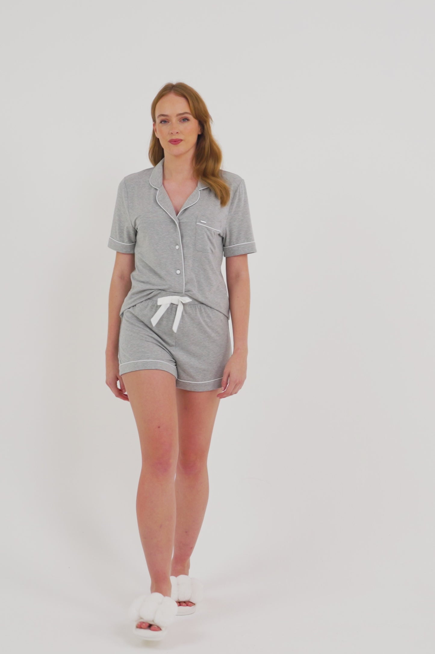 
                  
                    Load and play video in Gallery viewer, Bamboo Shirt Short Set in Gray Marl
                  
                