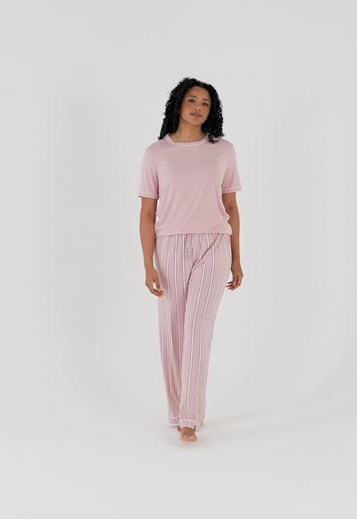 Bamboo Tee and Trouser Set in Blush Stripe - Pajamas