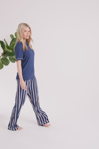 Bamboo Tee and Trouser Set in Midnight Stripe - Pajamas