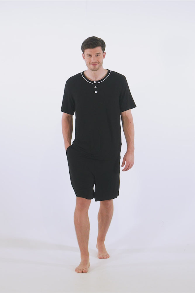 
                  
                    Load and play video in Gallery viewer, Mister You Bamboo Short Pyjama Set in Black
                  
                