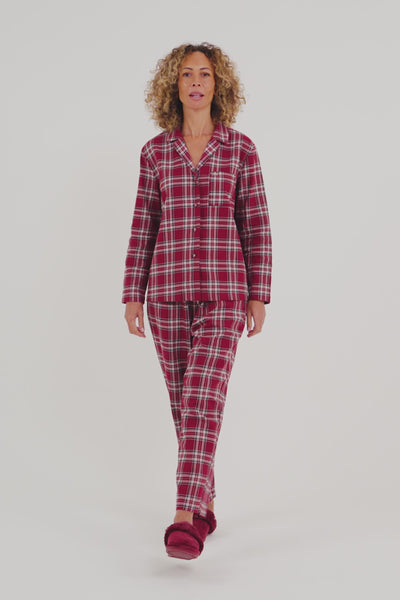 Plaid Long Pyjama Set in Bordeaux - Pajamas