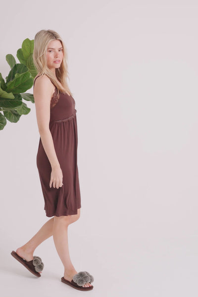 Bamboo Lace Chemise Nightdress in Chocolate - Nightgowns