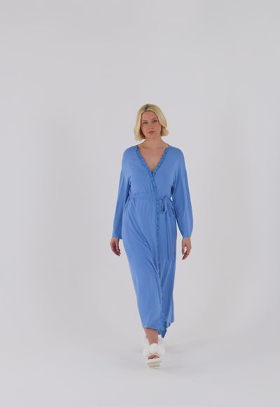 Bamboo Frill Kimono in Cornflower Blue - Wholesale - Robes