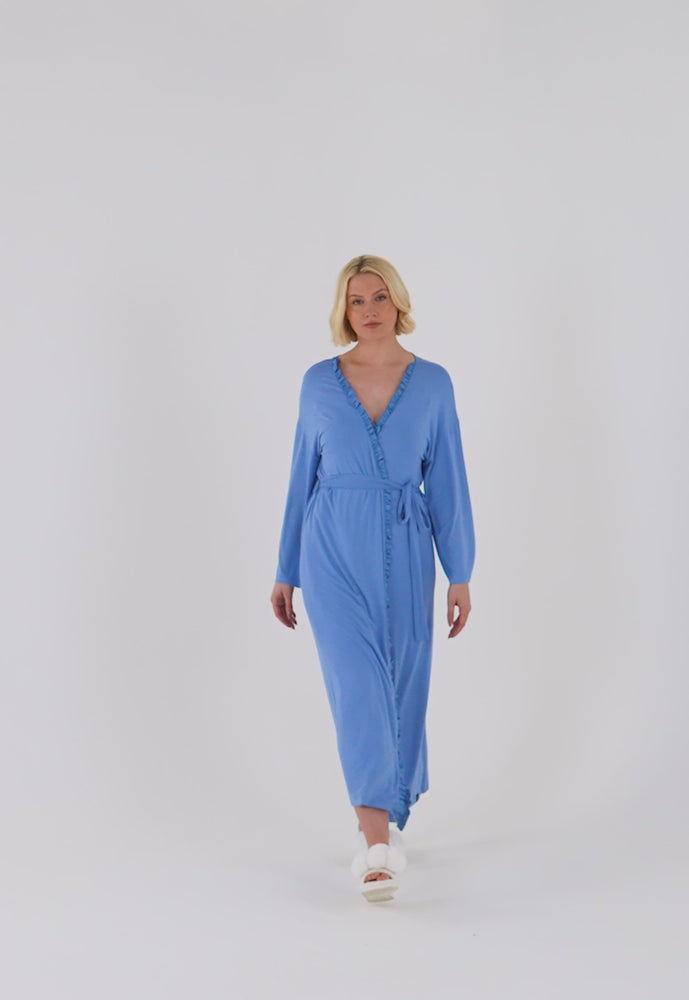 
                  
                    Load and play video in Gallery viewer, Bamboo Frill Kimono in Cornflower Blue
                  
                