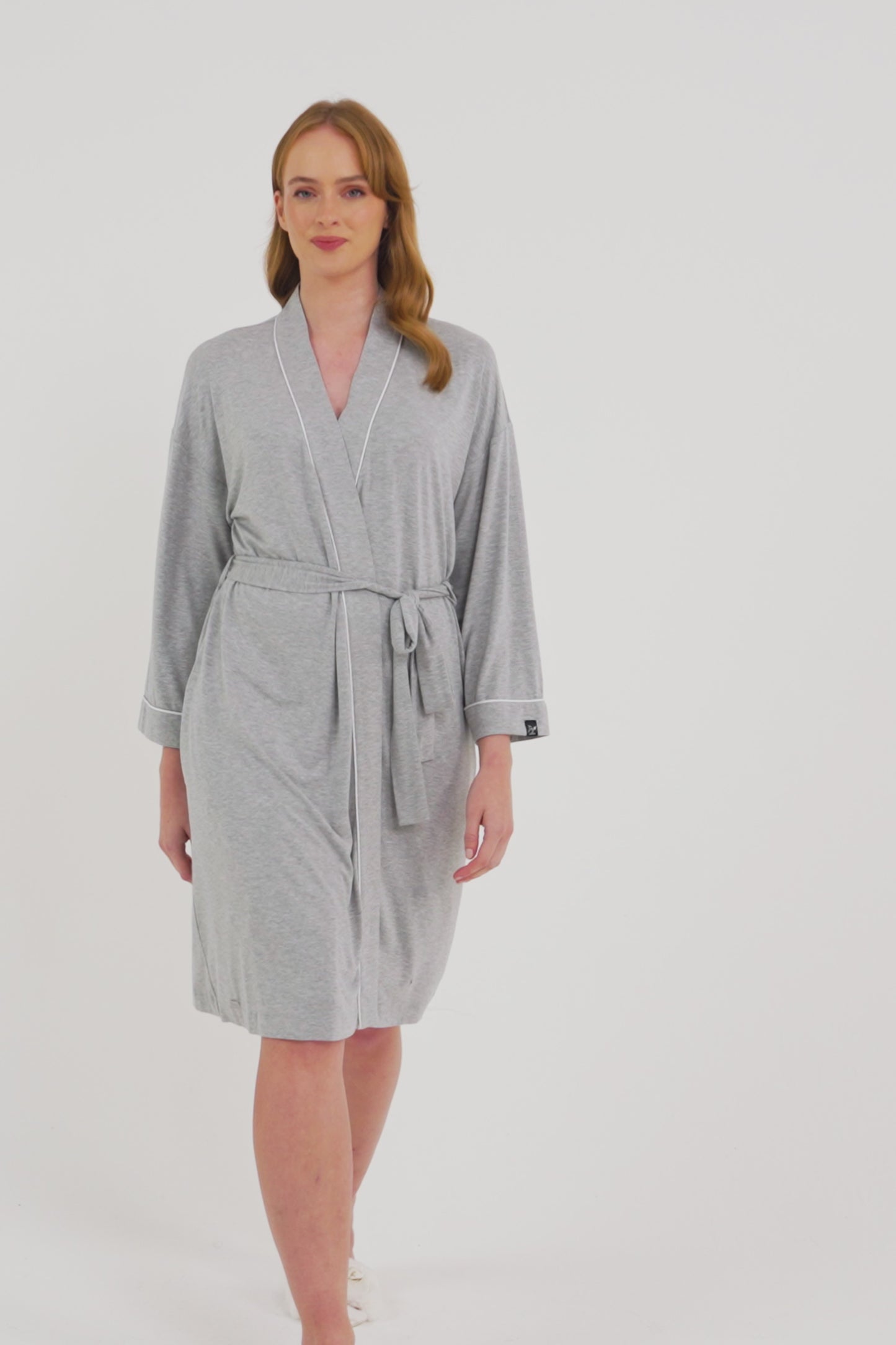 
                  
                    Load and play video in Gallery viewer, Bamboo Kimono Robe in Gray Marl
                  
                