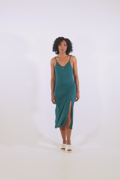 Bamboo Lace Midaxi Chemise in Teal - Wholesale - Nightgowns