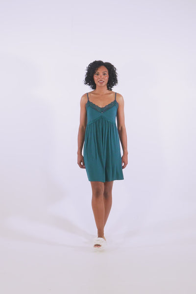 Bamboo Lace Chemise Nightdress in Teal - Wholesale - Nightgowns