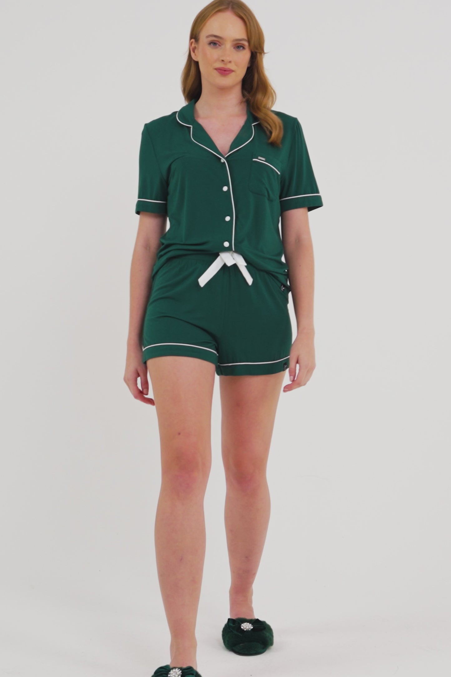 Bamboo Shirt Short Set in Green