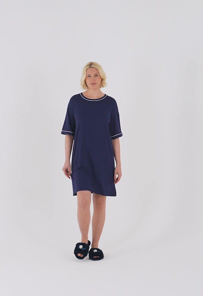 
                  
                    Load and play video in Gallery viewer, Bamboo Classic Tee Dress in Midnight
                  
                