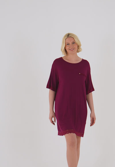 Bamboo Lace Tee Dress in Bordeaux - Nightgowns