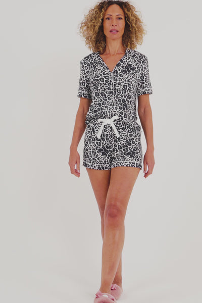 Bamboo Shirt Short Set in Luxe Leopard - Wholesale - Pajamas