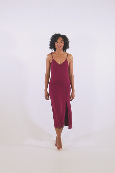 Bamboo Lace Midaxi Chemise in Bordeaux - Nightgowns