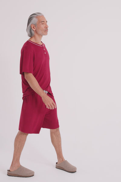 Mister You Bamboo Short Pyjama Set in Claret - Pajamas