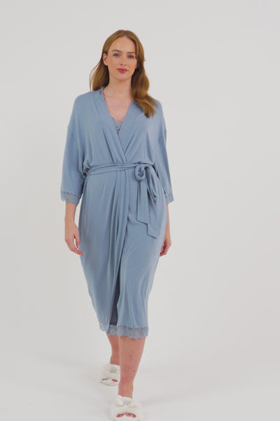Bamboo Lace Kimono Robe in Blue Mist - Wholesale - Robes