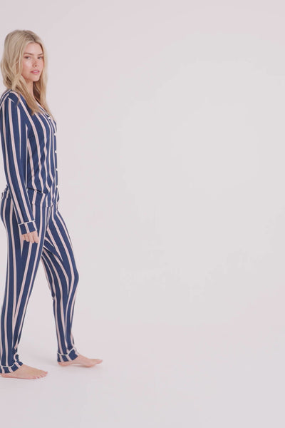 Bamboo Long Pyjama Set in Midnight Stripe - Wholesale - Pajamas
