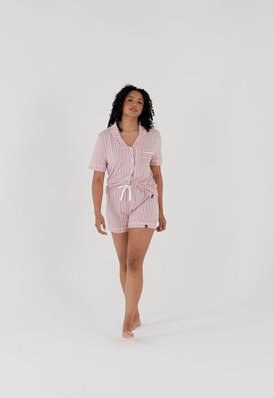 Bamboo Shirt Short Set in Blush Stripe - Pajamas