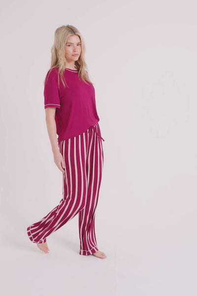 Bamboo Tee and Trouser Set in Bordeaux Stripe - Pajamas