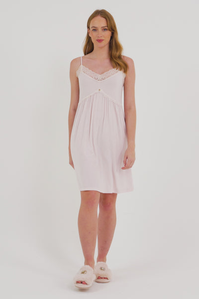 Bamboo Lace Chemise Nightdress in Powder Puff - Wholesale - Nightgowns