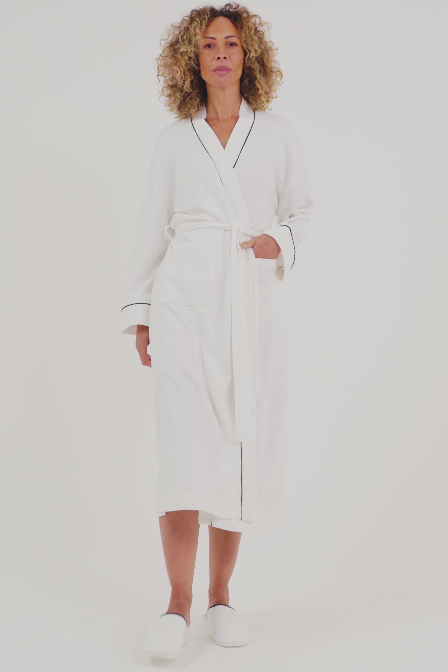 
                  
                    Load and play video in Gallery viewer, Luxury Suite Waffle Robe in White
                  
                