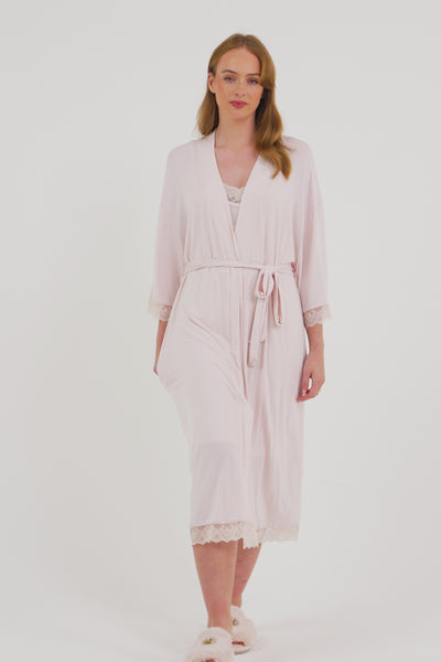 Bamboo Lace Kimono Robe in Powder Puff - Wholesale - Robes