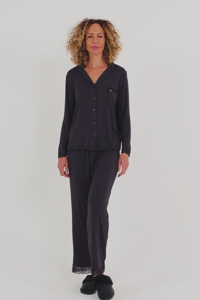 Bamboo Lace Long Pyjama Set in Raven - Wholesale - Pajamas