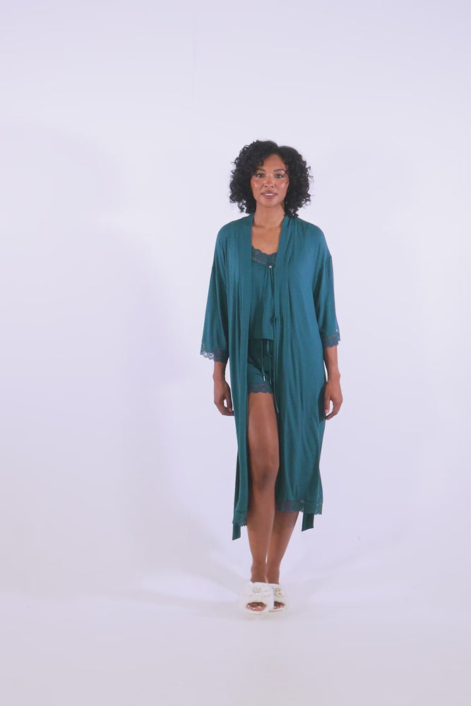 
                  
                    Load and play video in Gallery viewer, Bamboo Lace Kimono Robe in Teal
                  
                