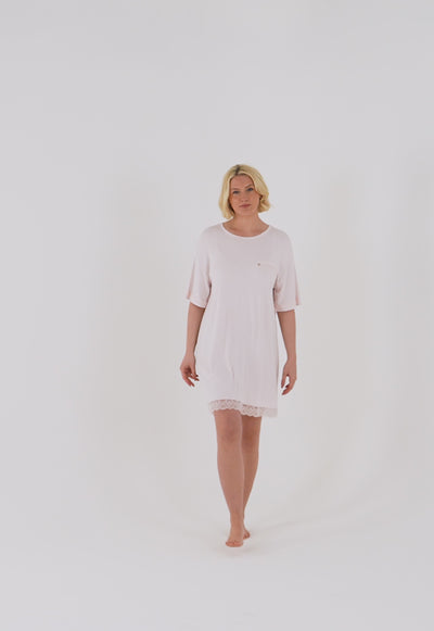 Bamboo Lace Tee Dress in Powder Puff - Nightgowns