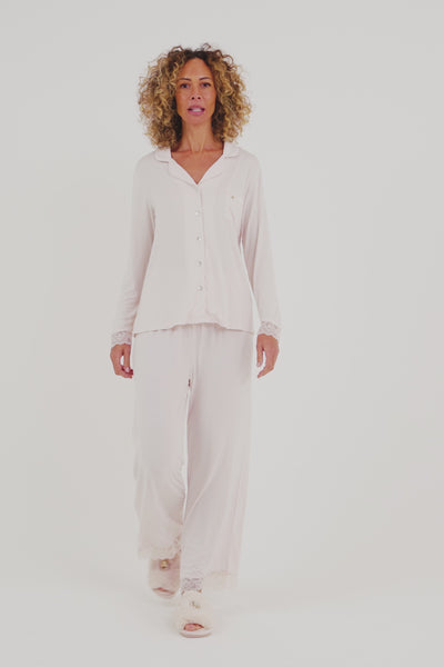 Bamboo Lace Long Pyjama Set in Powder Puff - Wholesale - Pajamas