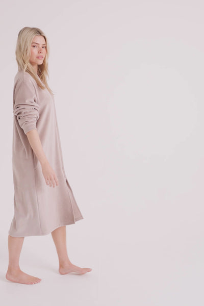 Ribbed Zip Front Housecoat in Mink - Robes