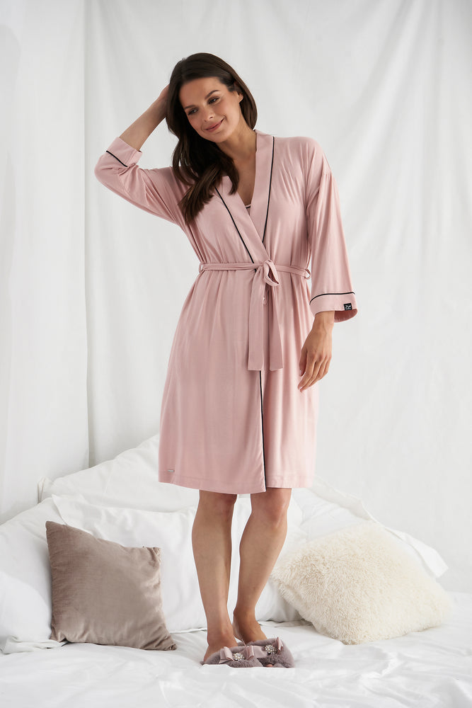 
                  
                    Women's Bamboo Kimono Robe in Pink with functional tie and deep pockets from Pretty You London
                  
                