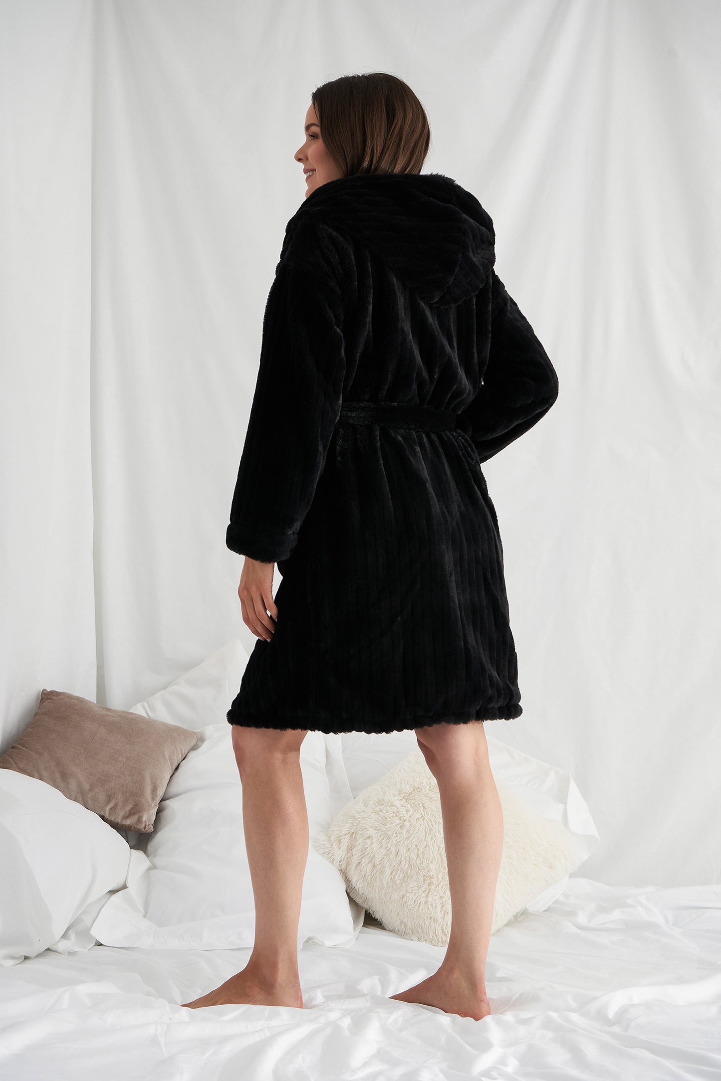 
                  
                    Women's Cloud Robe Dressing Gown in Black with oversized hood from Pretty You London
                  
                