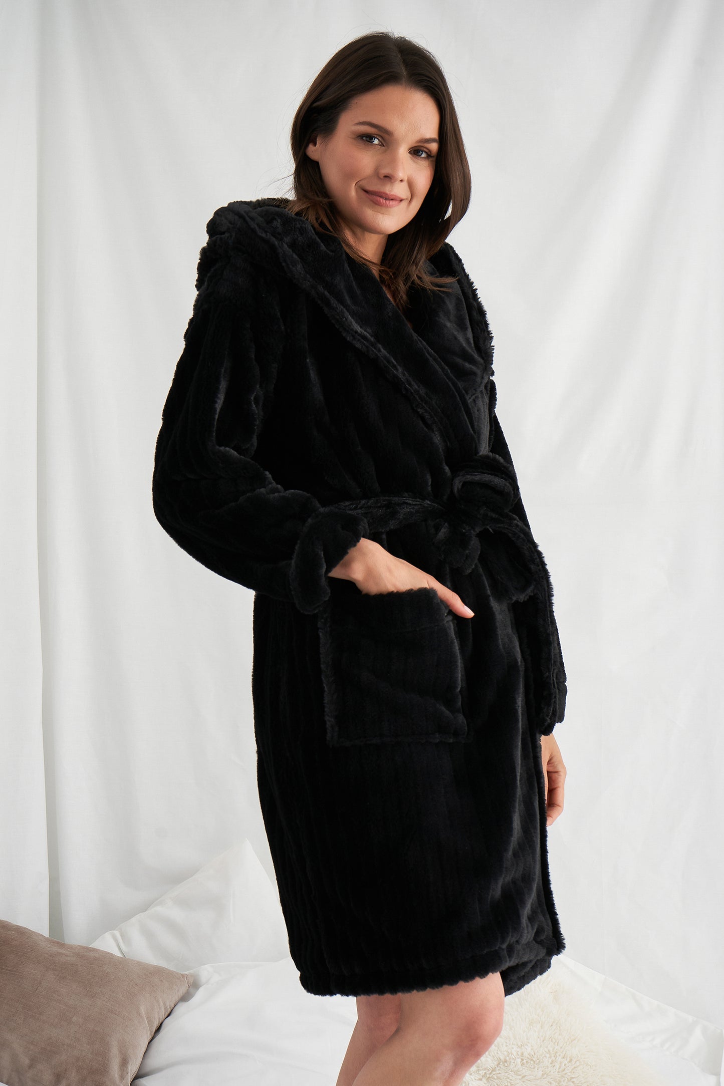 
                  
                    Women's Cloud Robe Dressing Gown in Black with oversized hood from Pretty You London
                  
                