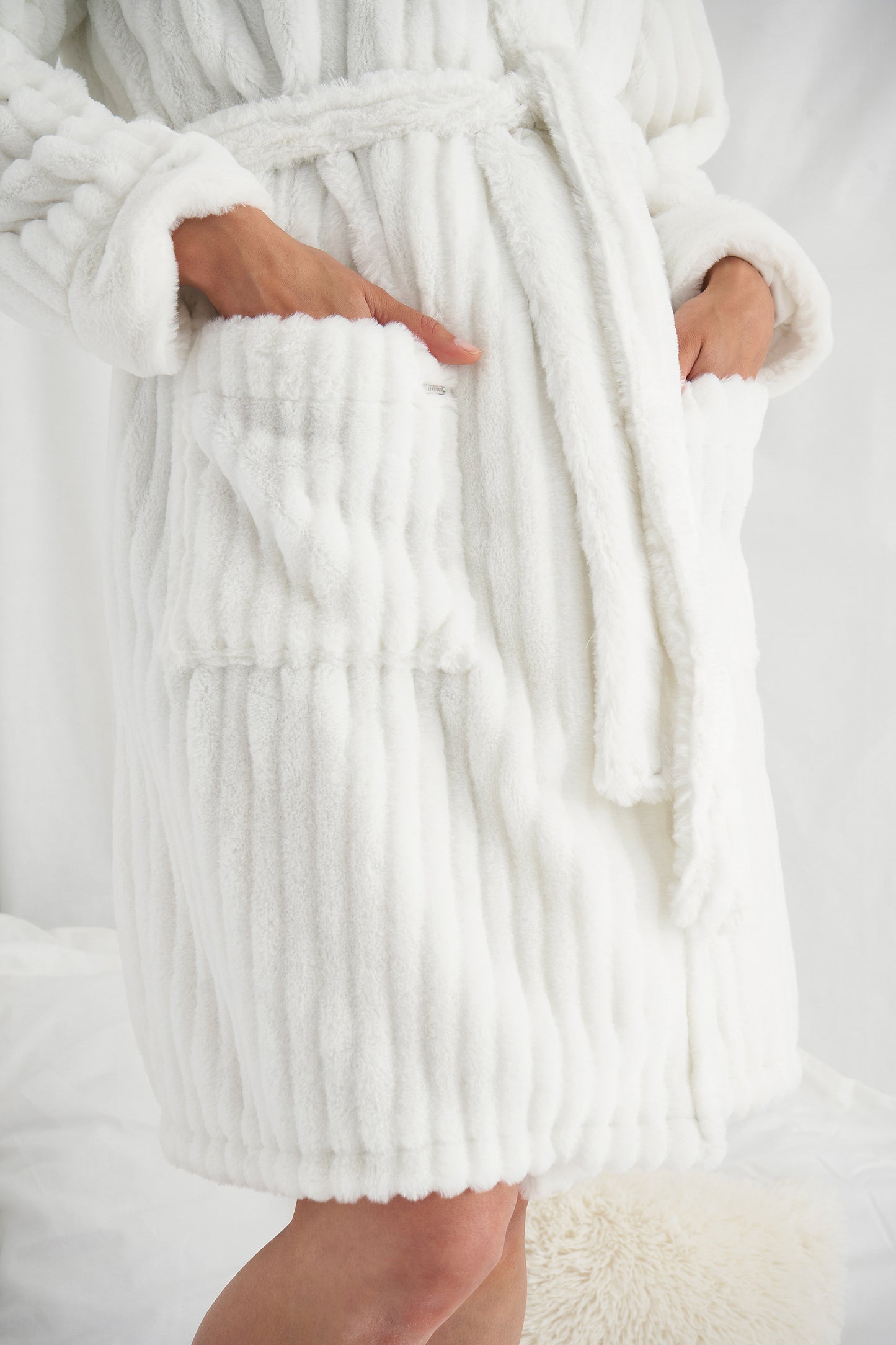 
                  
                    Women's Cloud Robe Dressing Gown in Cream with oversized hood from Pretty You London
                  
                