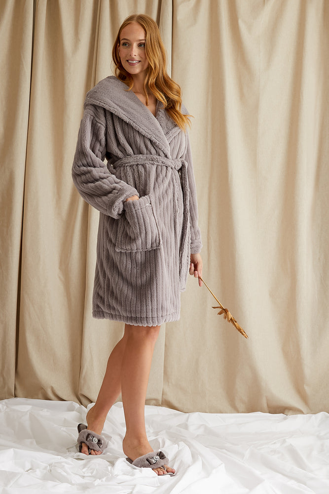 
                  
                    Women's Cloud Robe Dressing Gown in Mink with oversized hood from Pretty You London
                  
                