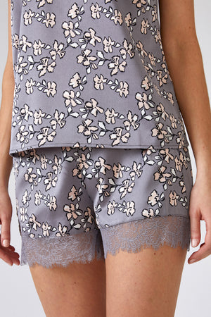 Nightwear Womens Nightwear Shorts - Floral in Dove Grey from Pretty You London