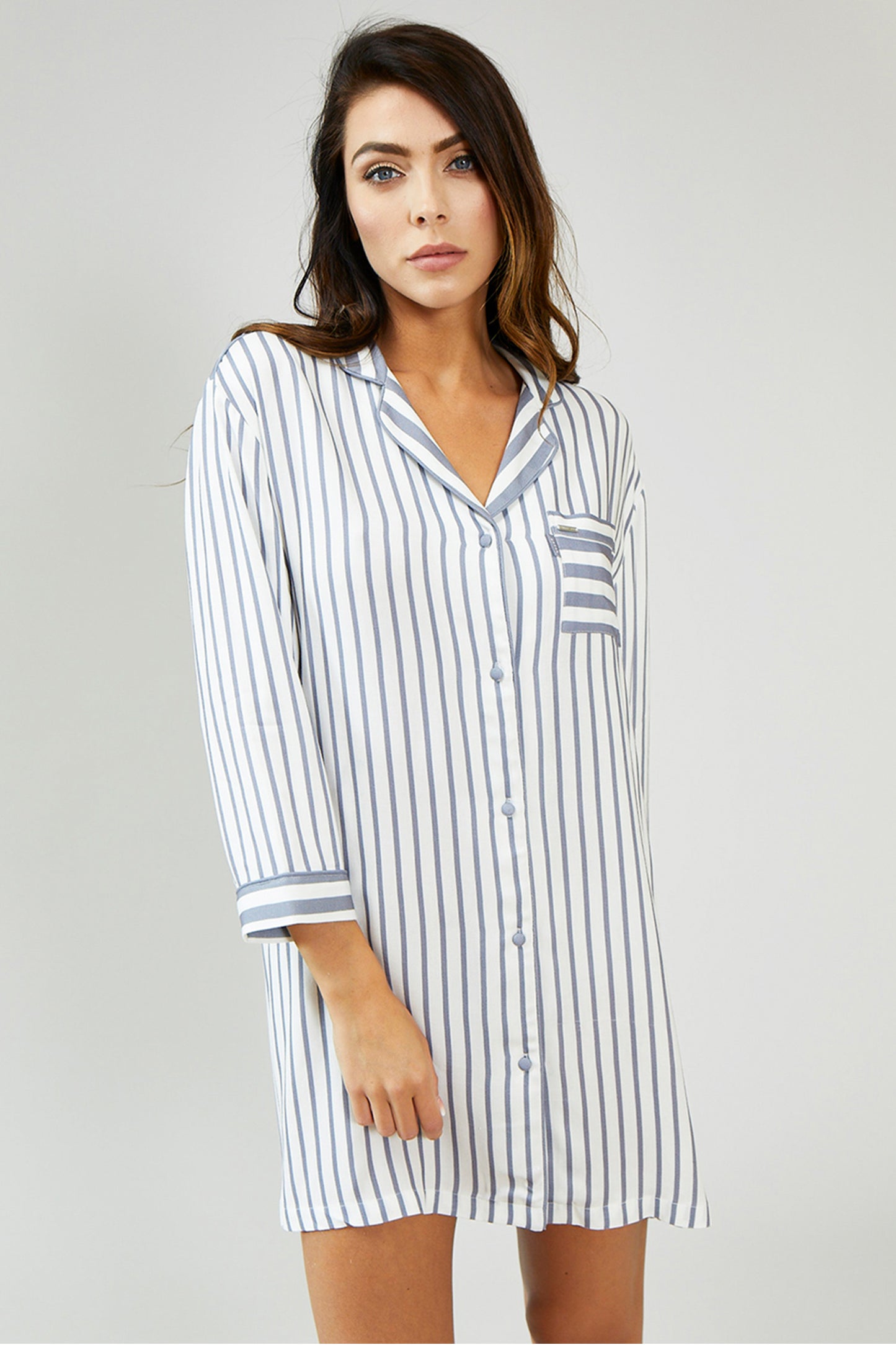 
                  
                    Nightwear Womens Stripe Nightshirt - Grey/Ecru from Pretty You London
                  
                