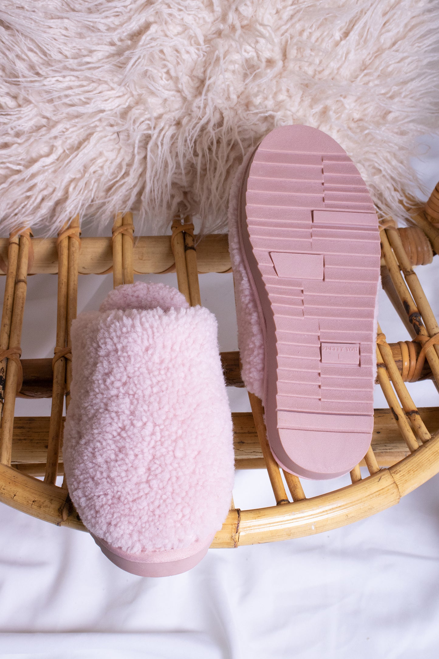 
                  
                    Jude luxury women's mule slippers in rose pink with warm sheepskin lining from Pretty You London
                  
                