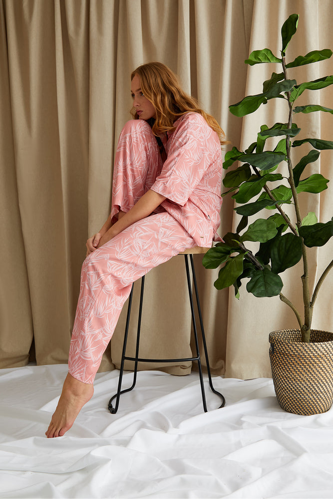 
                  
                    Printed Studio Long Pajama Set in Coral Pink
                  
                