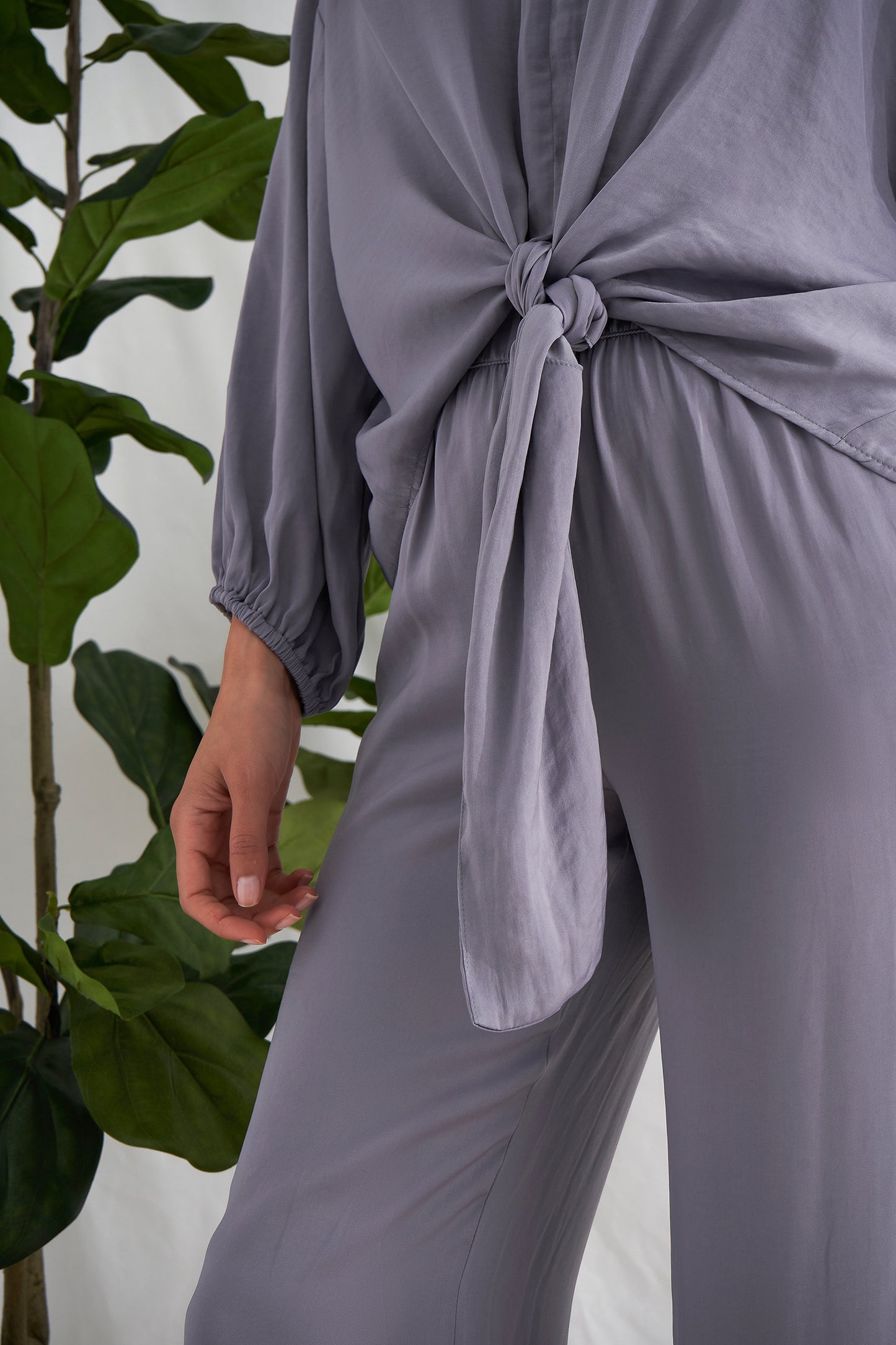 Satin Loungewear Set in Grey