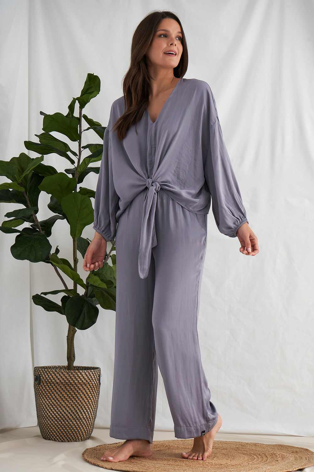 Satin Loungewear Set in Grey Pretty You London US