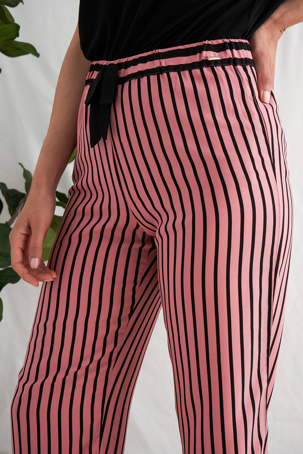 Trendy Stripe Trousers in Terracotta Black | Pretty You London
