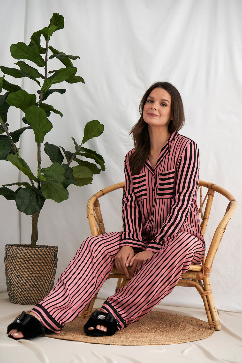 Boyfriend Stripe Pajama Set in Terracotta/Black