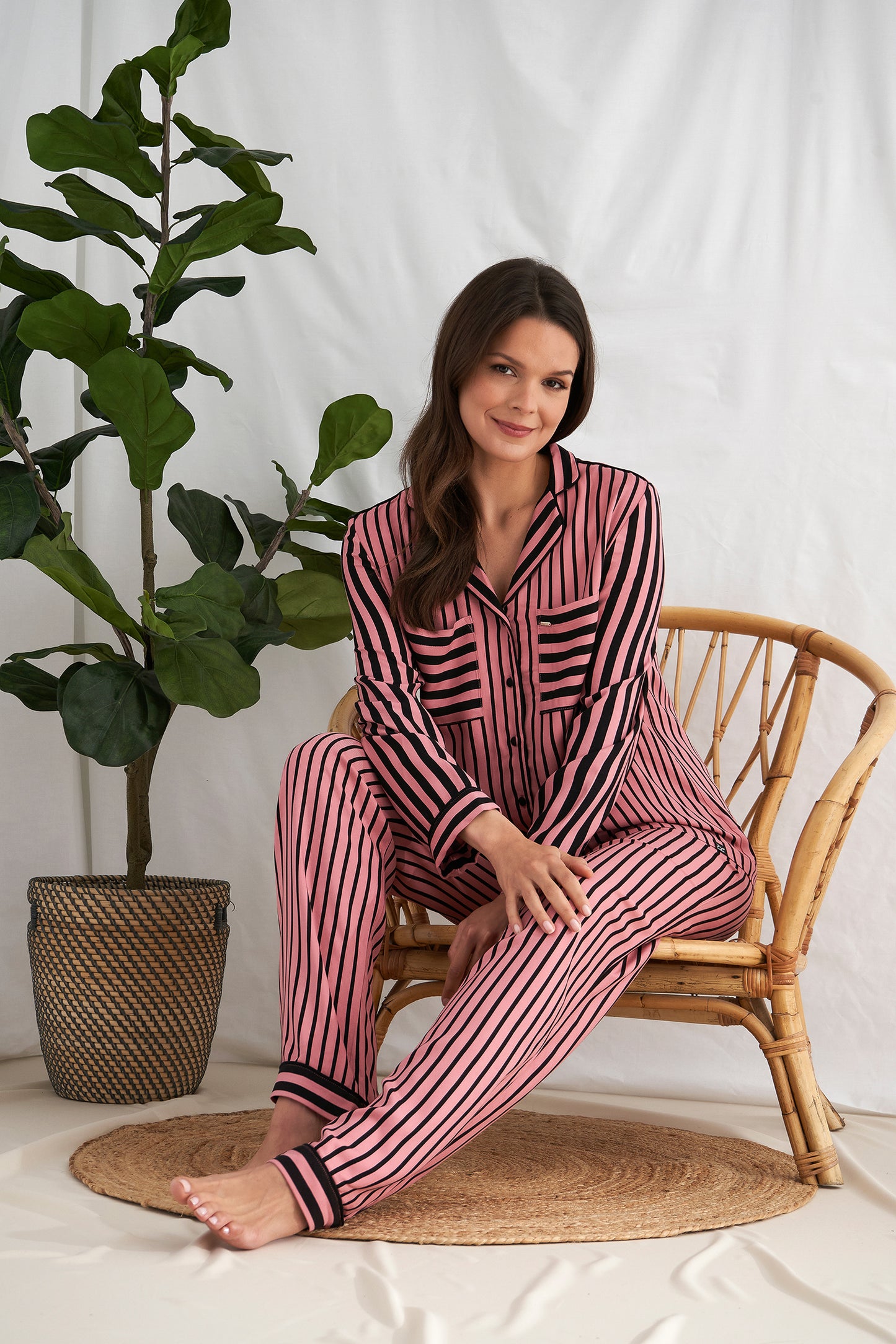 
                  
                    Boyfriend Stripe Pajama Set in Terracotta/Black
                  
                